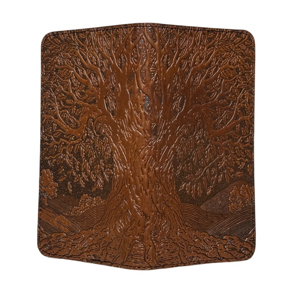 OBERON DESIGN Hand-Tooled Leather Checkbook Cover 6.5 x 3.5 Brown - Picture 4 of 7